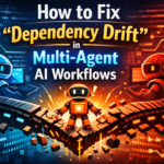 Diagram of a multi-agent AI workflow experiencing dependency drift and communication errors
